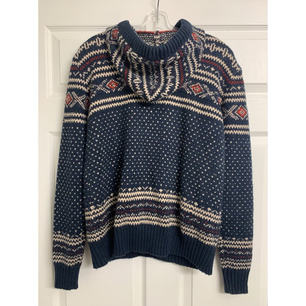 American Eagle M Fair Isle Knit Y2K Pullover Sweater Hoodie Blue - Picture 4 of 8